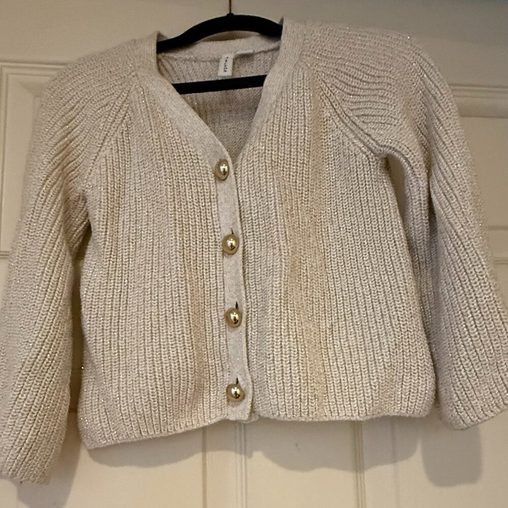 Janie and Jack Kids size 5 Knit Beige and Gold Thread Sweater